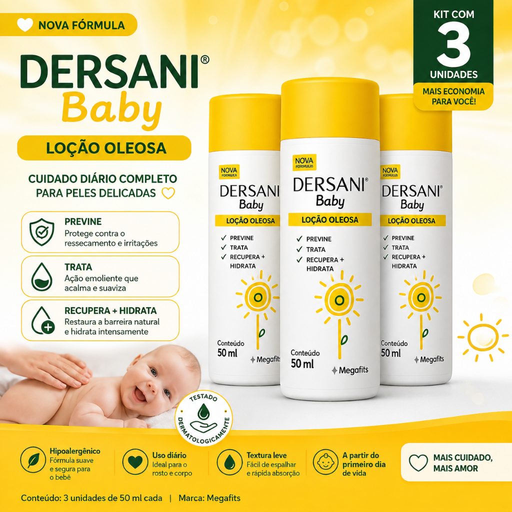 Kit 3 Dersani Baby Loção Oleosa Antiassaduras 50ml Cada AGE Vitaminas A e E Hipoalergênico