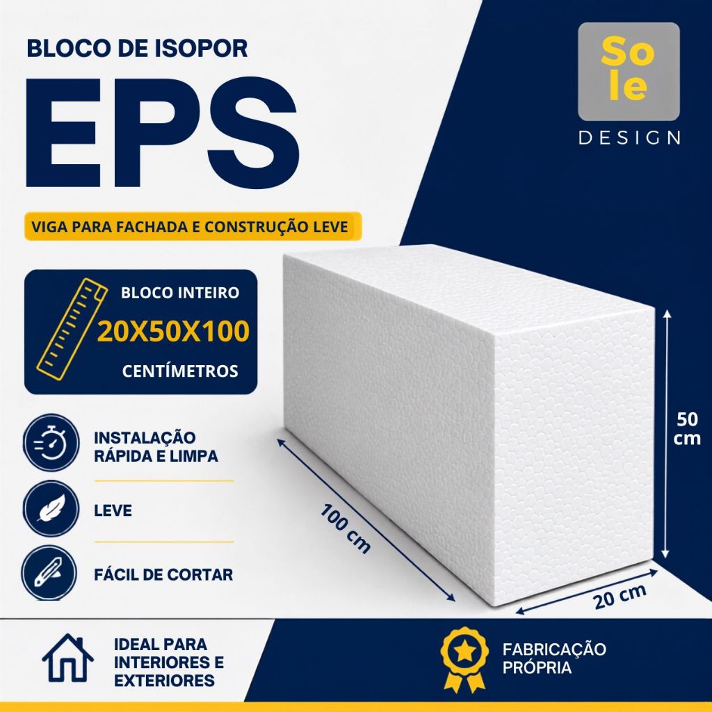 Moldura Externa Viga Isopor T3 Fachada 20x50x100 cm (1 UNID)