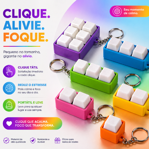 Chaveiro Fidget Clicker Anti Stresse Brinquedo Sensorial de Clicar com Switch Mecânico - Passa Tempo Satisfatorio