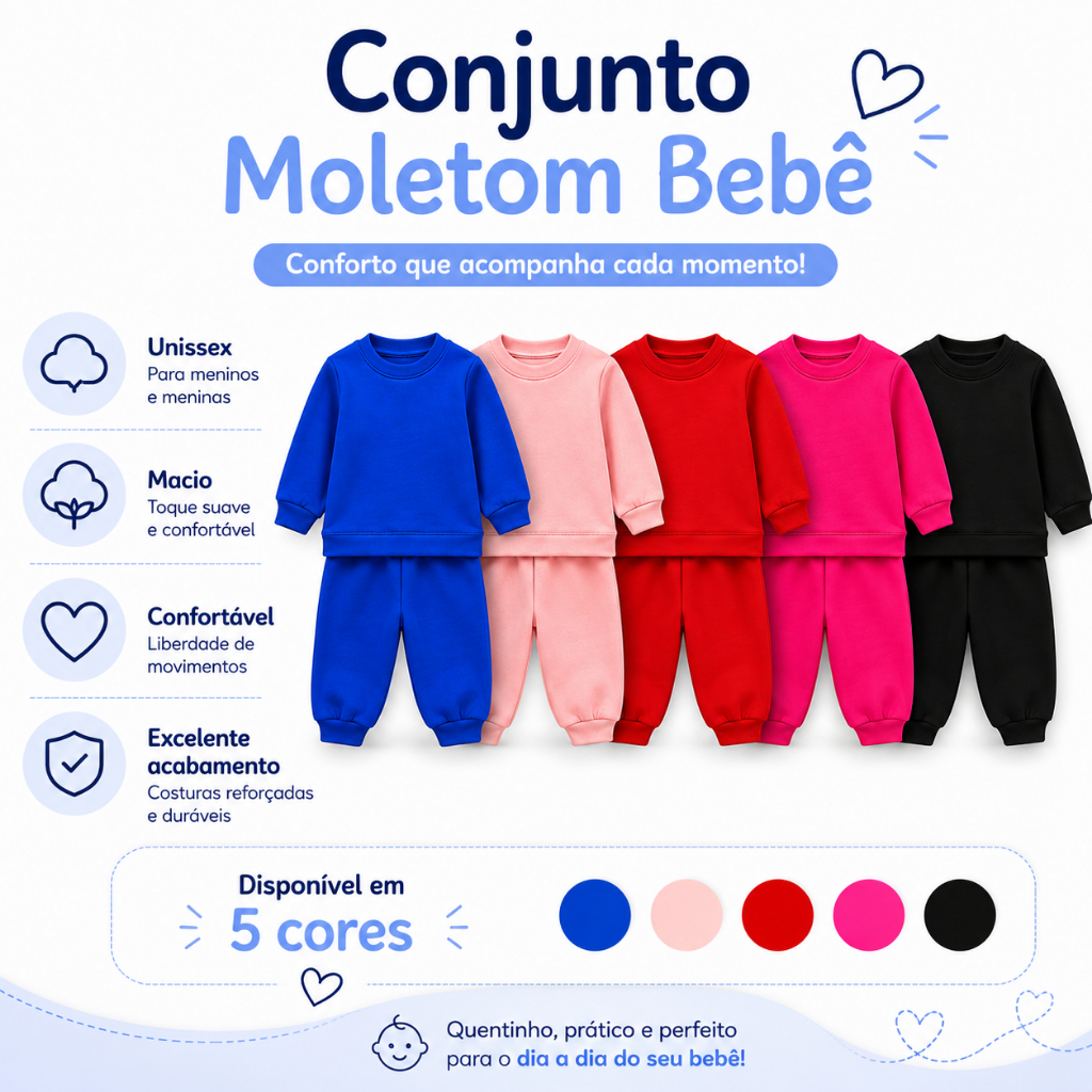 Conjunto Moletom Bebê Infantil Blusa Manga Longa + Calça Inverno Menino Menina Unissex