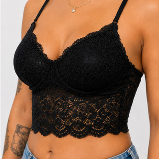 Blusa Cropped Renda Com Bojo Rendinha Alça