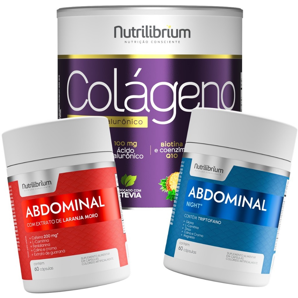 Kit Colágeno Verisol Ácido Hialurônico + Kit Abdominal Dia e Noite Nutrilibrium