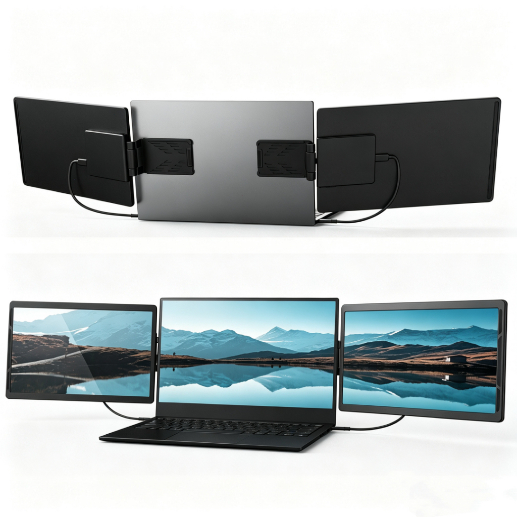 1pcs Monitor Portátil 13.3" FHD IPS 60Hz com USB-C/HDMI, Rotação 270°-360°, para Notebook e Celular