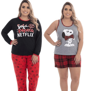 Kit 2 Pijamas De Frio Feminino  Longo Plus Size Estampado P ao 54