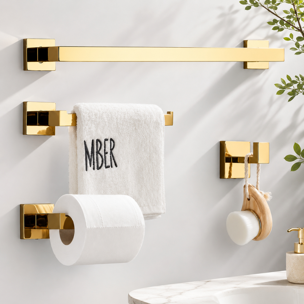 Kit De Acessórios Para Banheiro 4 Peças 40Cm/57Cm Instalação De Perfuração Inoxidável