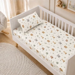 Kit Lençol de Berço Bebê Estampado Safari com Fronha 2 Peças Infantil Menino Menina