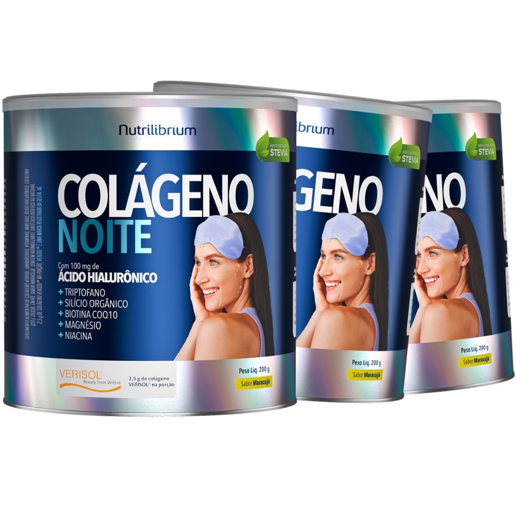 Kit 3x Colágeno Verisol Com Magnésio Triptofano Noite 200g Nutrilibrium