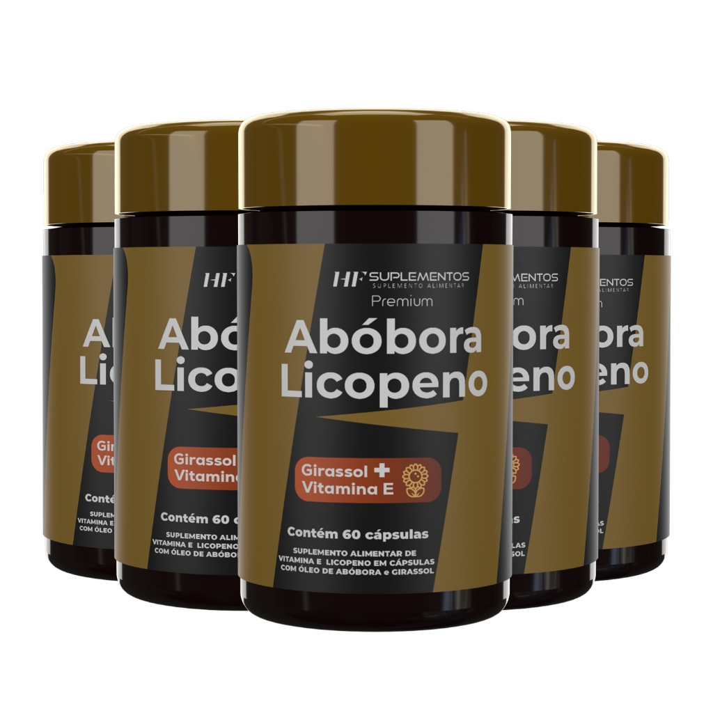 Kit 5 unidades Óleo de Semente de Abóbora com Licopeno 60 Cápsulas HF Suplementos – Sáude Rotineira!