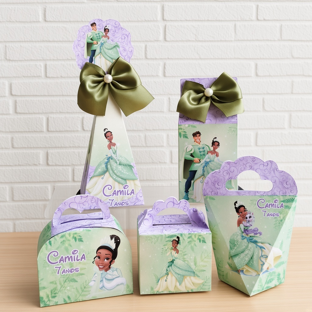 Kit Festa Princesa e o Sapo Personalizado | Caixinhas para Festa Infantil | Lembrancinhas Aniversário