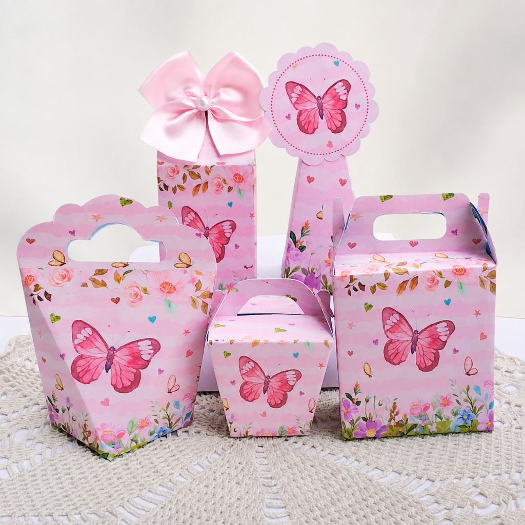 ENVIO RÁPIDO Kit Festa Tema JARDIM DAS BORBOLETAS Caixinhas Personalizada Lembrancinhas para Festas PEGUE E MONTE