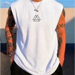 Regata Cavada Masculina Estampada Camiseta 100% Algodão Oversized Streetwear Camisa Sem Manga