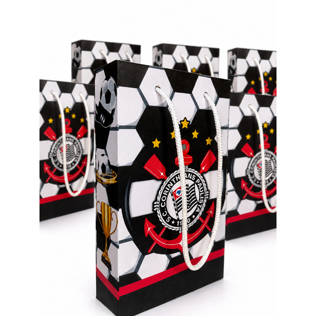 Sacolinhas Personalizadas Corinthians Futebol | Sacola Lembrancinha Festa Infantil | Kit 10 Unidades