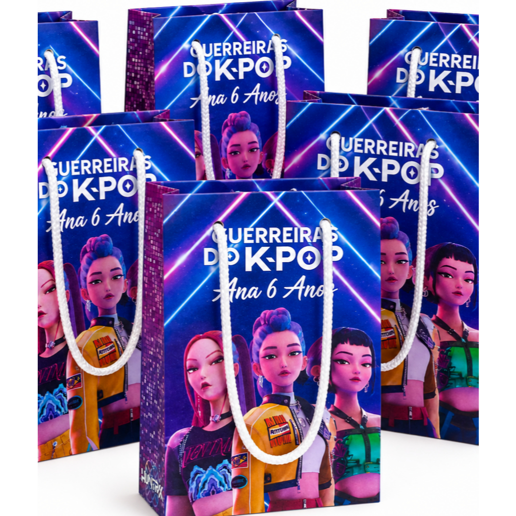 Sacolinhas Personalizadas Guerreiras do K-POP | Sacola Lembrancinha Festa Infantil | Kit 10 Unidades