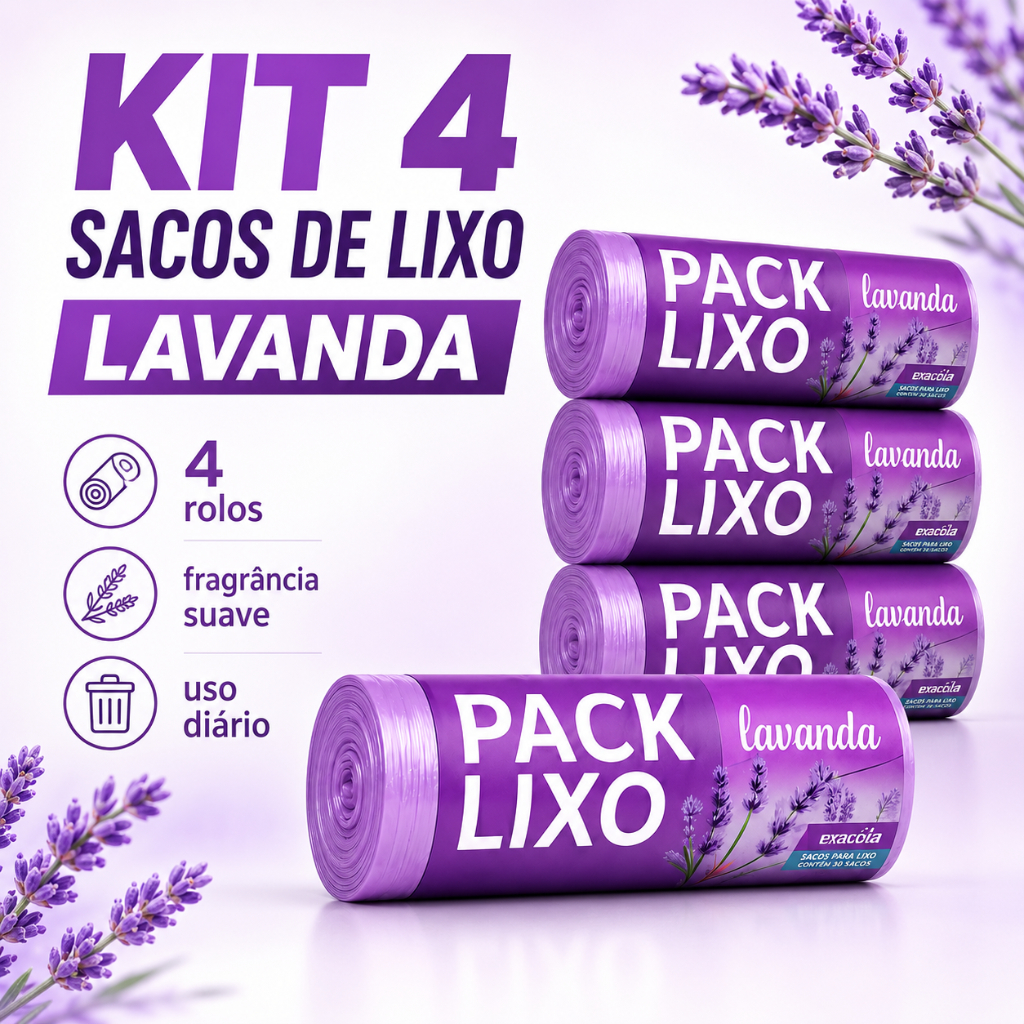 4 Saco para Lixo Perfumado Lavanda 34x38cm – Anti Odor 160 unidades Banheiro e Pia