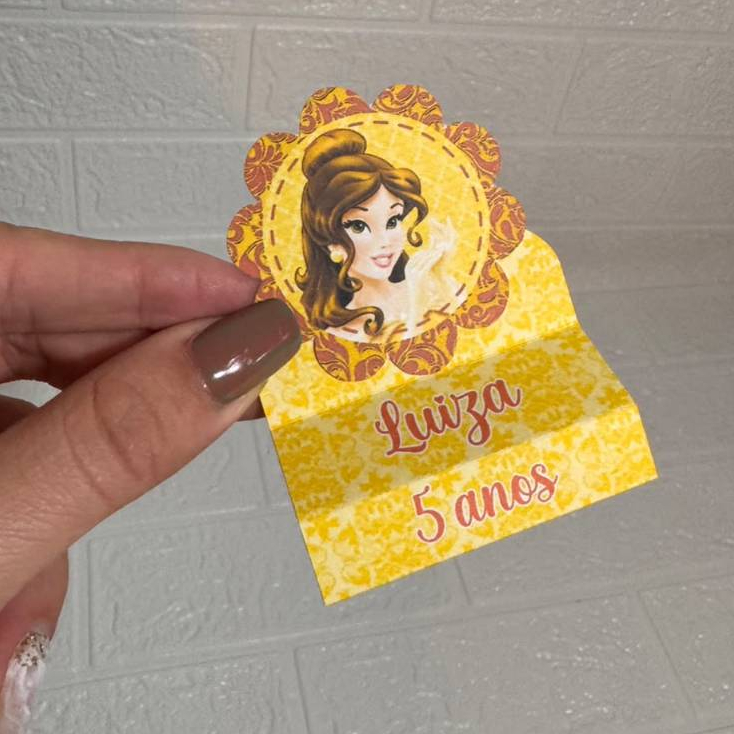 Caixinha Porta Bis Duplo Personalizada Bela e a Fera Princesa Lembrancinha Festa Infantil Aniversário Nome Idade Tema