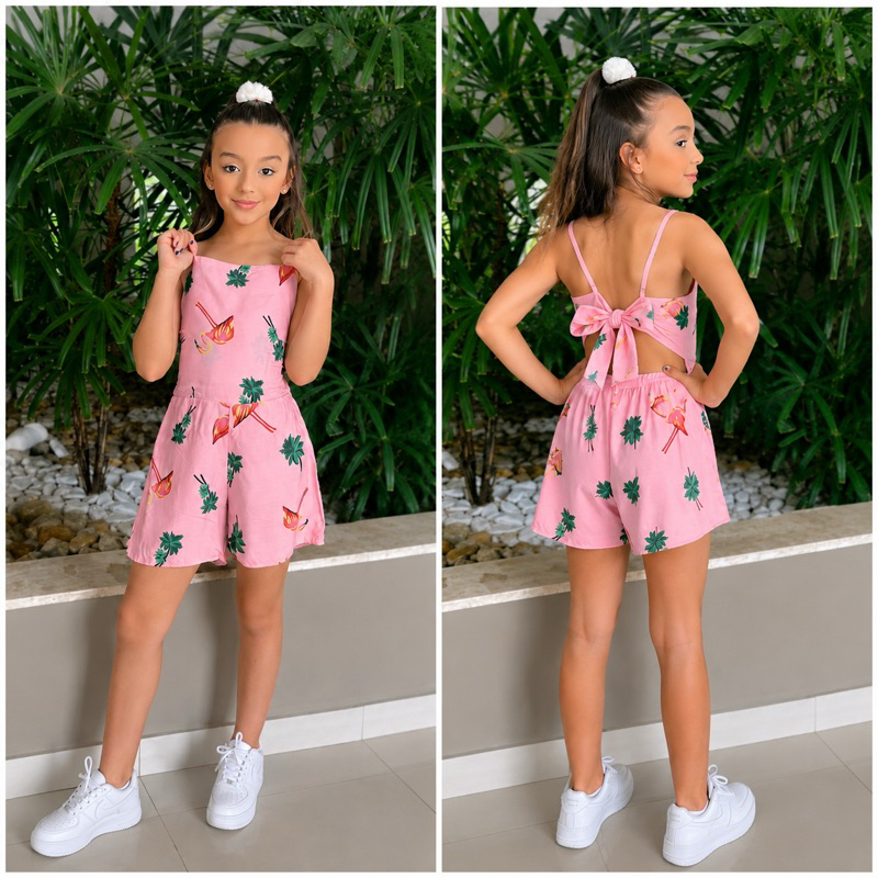 Macaquinho Infanto-juvenil Feminino Estampado Curto Verão Casual Confortável