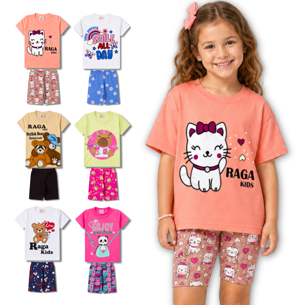 Kit 6 Conjuntos Infantil e Juvenil Feminino Menina Verão Estampados Sortidos do Tamanho 1 ao 14