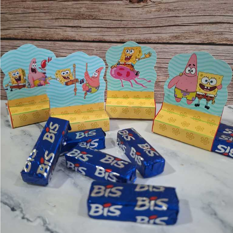 20 PORTA BIS DUPLO PERSONALIZADO BOB ESPONJA/LEMBRANCINHA ANIVERSÁRIO INFANTIL/KIT FESTA/PORTA CHOCOLATE BIS