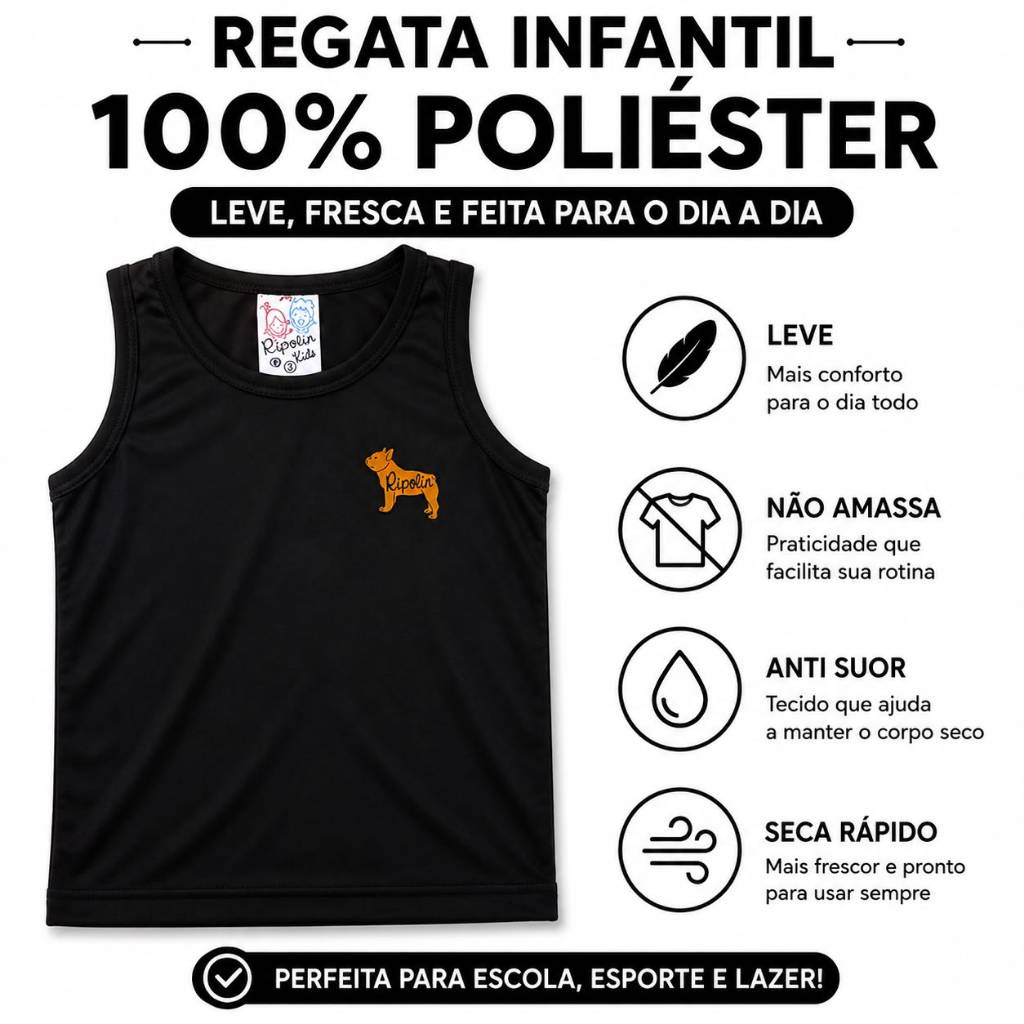 Regata Bebê Infantil Juvenil Masculina Com Aplique Logotipo Verão Blusa Machão Menino Tamanhos 1 2 3 4 6 8 10 12 14 16 — imagem 2 de 2