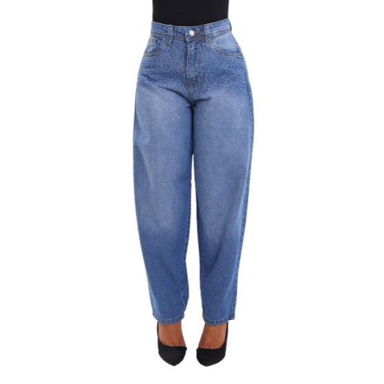 Calça Barrel Jeans Feminino Sem Lycra, Cintura Alta Detalhe Barra Tradicional, Revesst Jeans