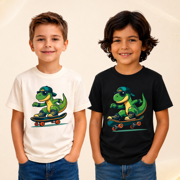 Kit 2 Camisetas Camiseta Infantil Estampa Dinossauro Unissex Manga Curta Algodão Premium Atemporal