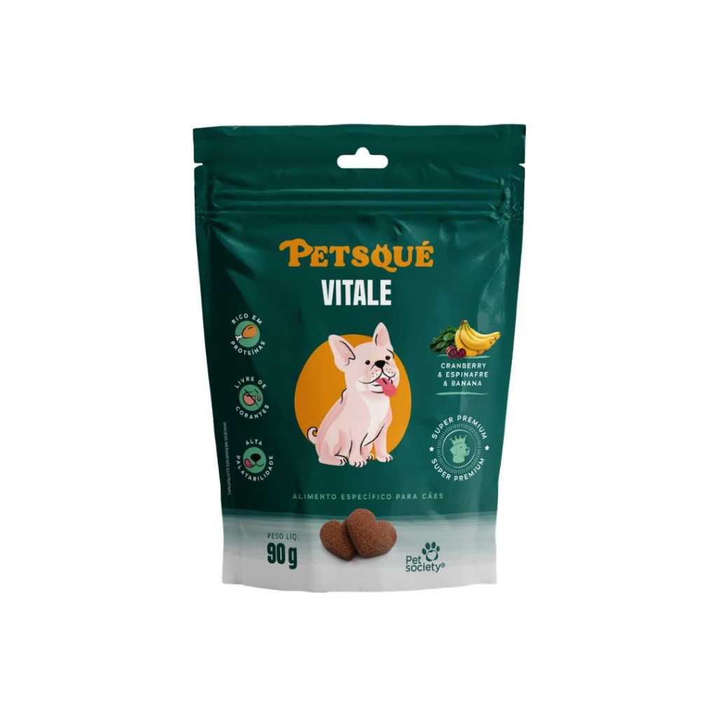 Petisco Natural Para Cachorro Petsqué Vitale Soft Chews Sabor Cranberry, Espinafre e Banana 90g