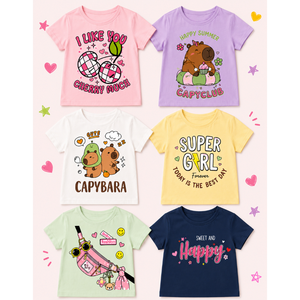 Kit 3 camisetas Infantil MeninA SORTIDO Manga estampada