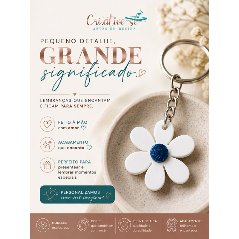 Kit Chaveiro Margarida em Resina Personalizado | Lembrancinha para Clientes, Casamento, Maternidade, Batizado e Eventos