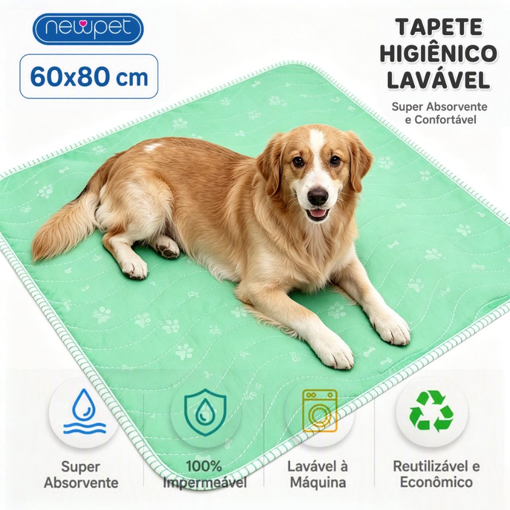Newpet-600 Lavagens | Tapetes Higiênicos Laváveis Super Absorventes 60x80cm