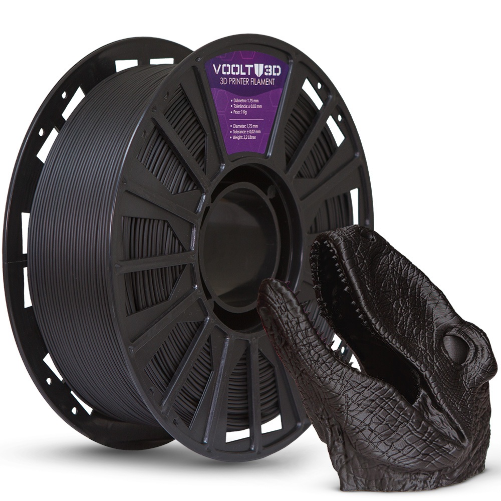 Filamento PLA Preto Velvet Premium 1Kg 1,75mm Efeito Aveludado Impressora 3D FDM Voolt3D Oficial