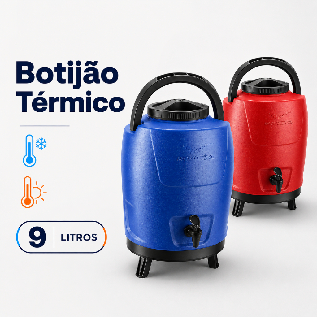 Garrafa Garrafão Térmico 9L Botijão Térmico Com Tripé E Alça Quente Frio Alta Conservação Invicta