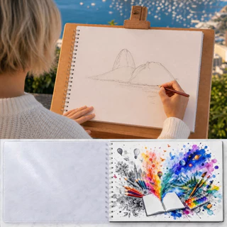 Caderno de Desenho Sketchbook Capa Clear maleável + Acetato | A6 A5 A4 | 50 Folhas 120gramatura