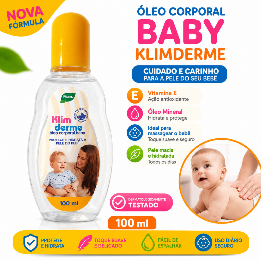 Óleo Corporal e Hidratante Suave Para Bebe Klimderme 100ml