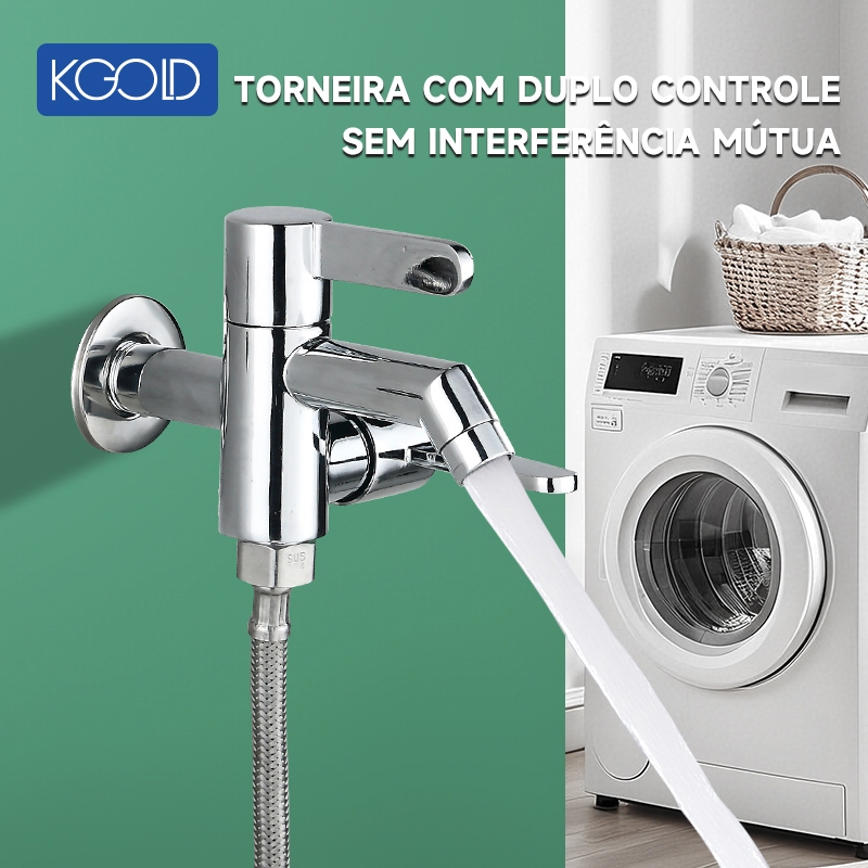 Torneira Dupla Saída Parede, Duplo Controle Independente para Máquina de Lavar e Limpeza Banheiro