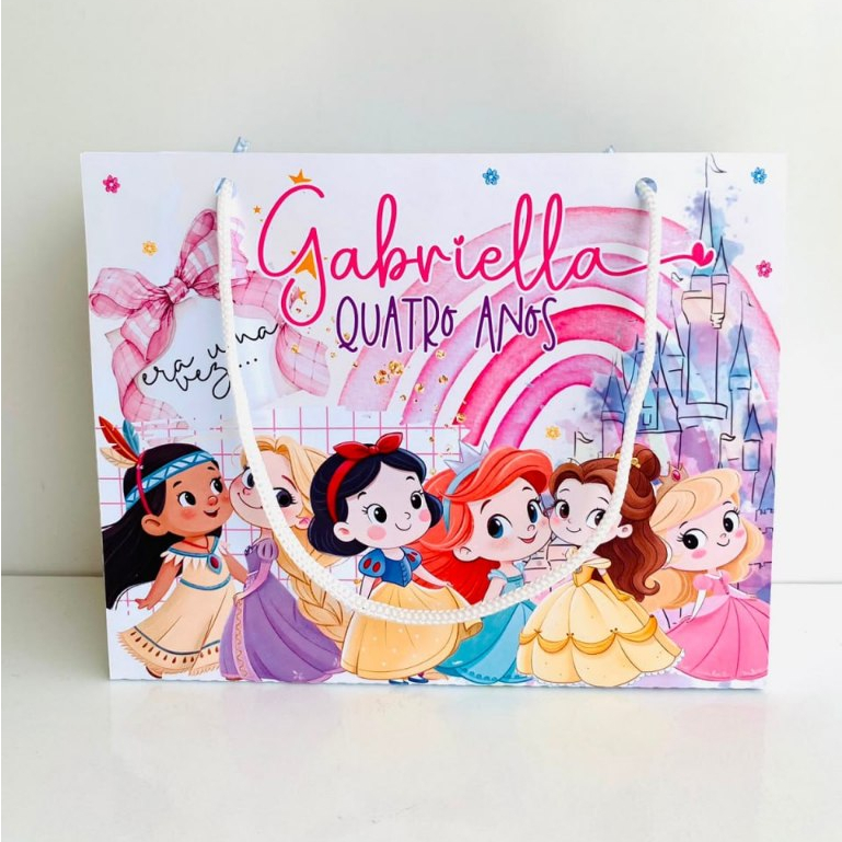 Kit Sacolinha Personalizada Princesas Cute | Sacolinha Surpresa | Lembrancinha | Mimos | Aniversário Princesas