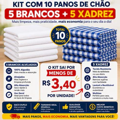 KIT 10 de CHĀO XADREZ e BRANCO ALVEJADO Limpeza geral e Cozinha