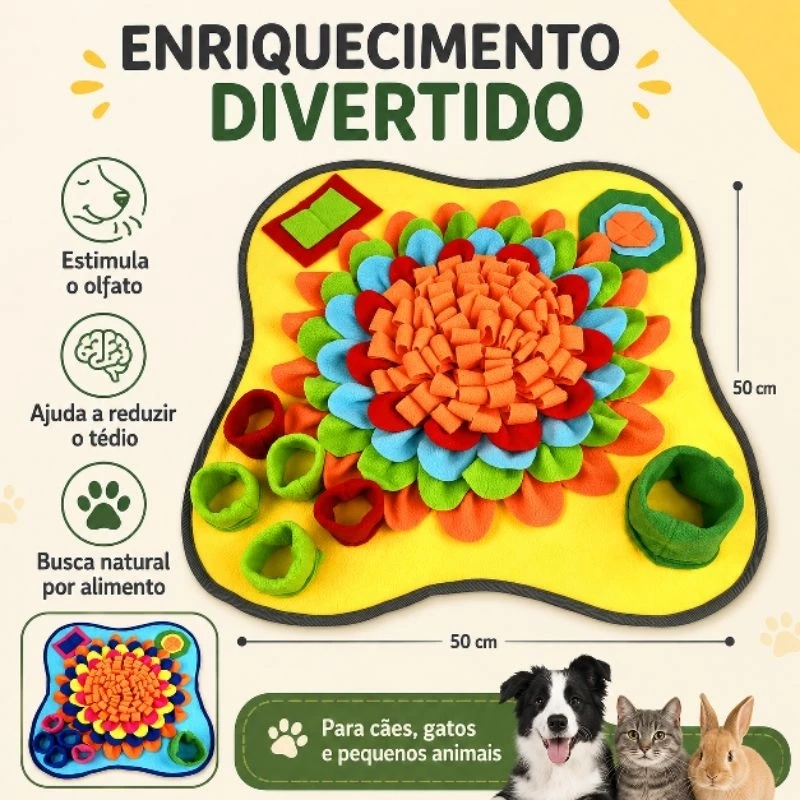 Tapete Olfativo para Cães e Gatos 50x50cm Brinquedo Interativo Pet Enriquecimento Ambiental YH8325
