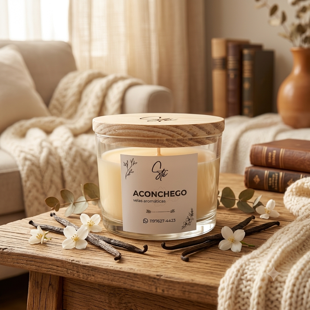 Vela Aromática Artesanal Baunilha – Pote de Vidro com Tampa | 90g | Envio rápido | Promoção