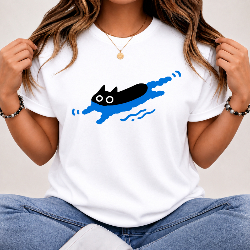 Camiseta Gatinho Fofo Verão Divertida Algodão Confortável Leve Oversized Feminina
