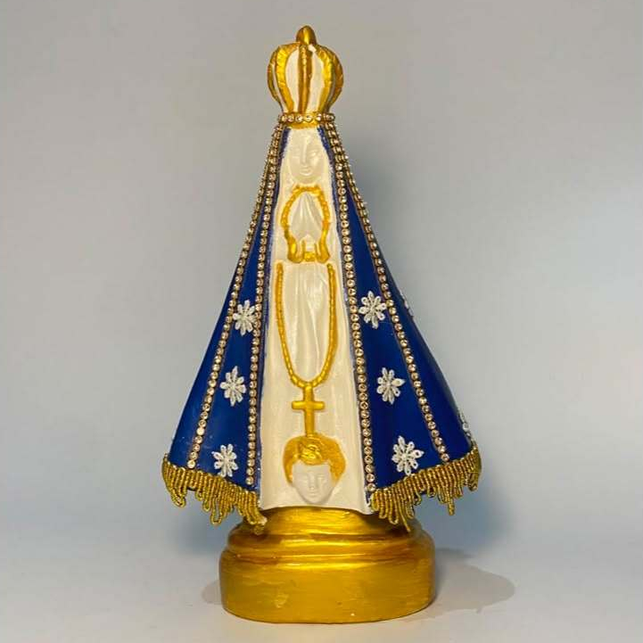 Imagem Nossa Senhora Aparecida Floral 23cm em Gesso | Artesanal Decorativa Católica