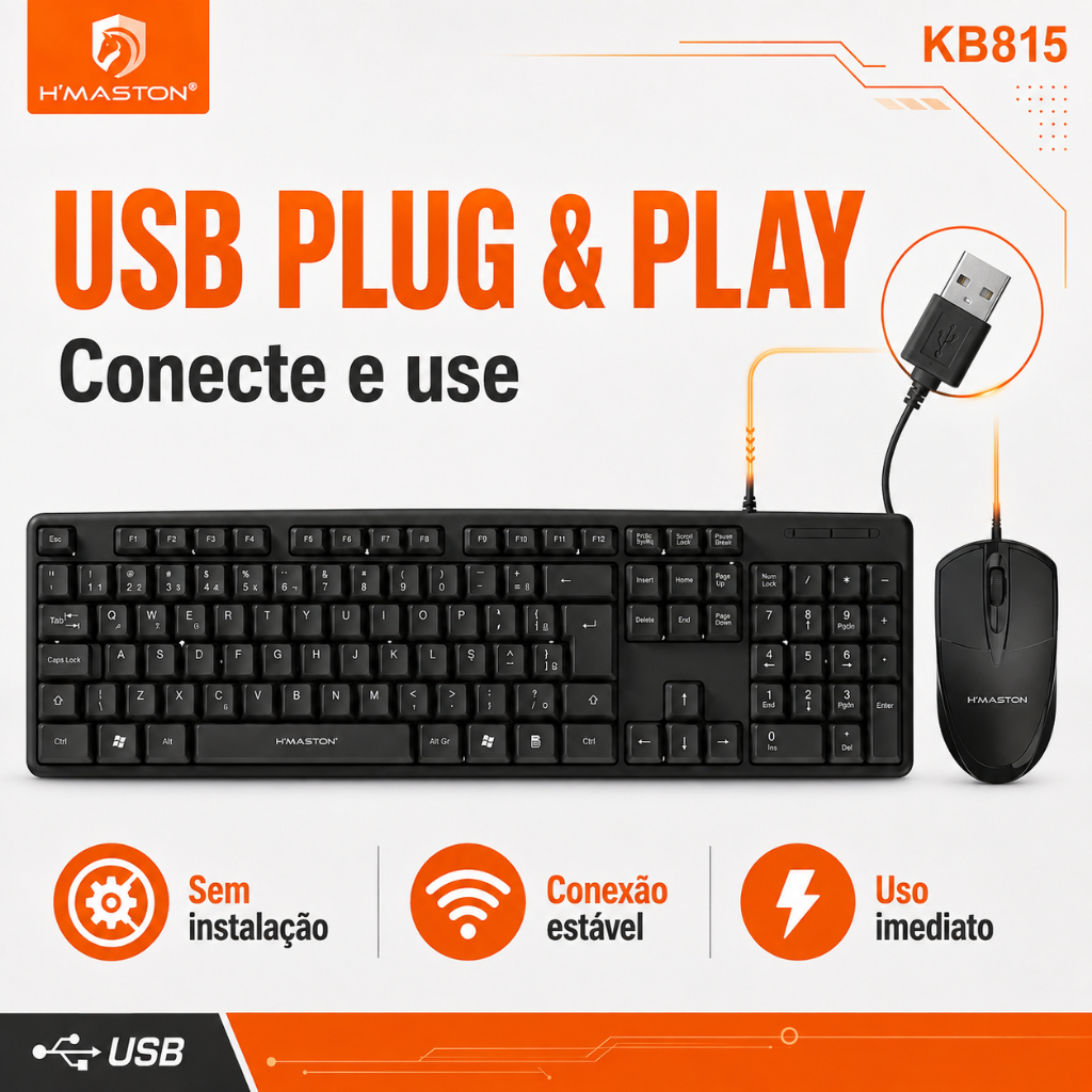 H'Maston KB815 Teclado e Mouse Teclado e Mouse Bluetooth Mouse e Teclado Com Fio Teclado e Mouse Com Fio — imagem 2 de 2