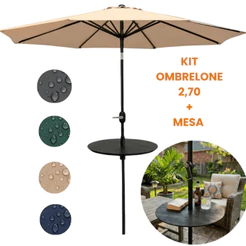 Kit Ombrelone 2,70m Central Mesa Para Praia Jardim Bege