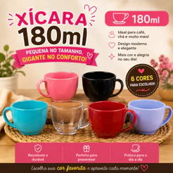 KIT 04 XÍCARAS 180ML ACRÍLICO (ESCOLHA A COR DA SUA PREFERENCIA) - CAFÉ, CHÁ, COMEMORAÇÃO LEMBRANCINHA