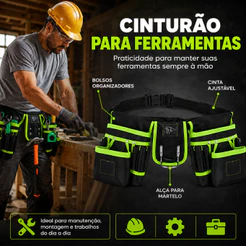 Cinto de Ferramentas para Eletricista com Bolsos Organizadores, Suporte para Martelo e Cinta Ajustável