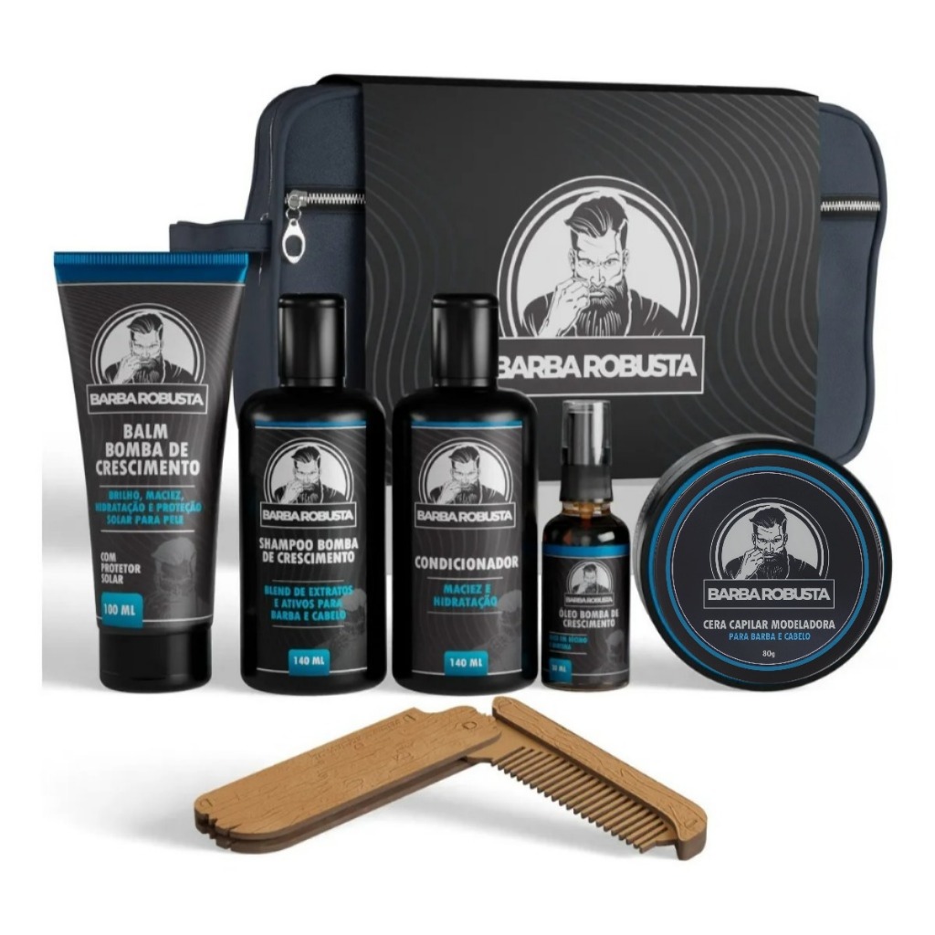 kit barba shampoo, condicionador, bom, óleo, cera e necessárie