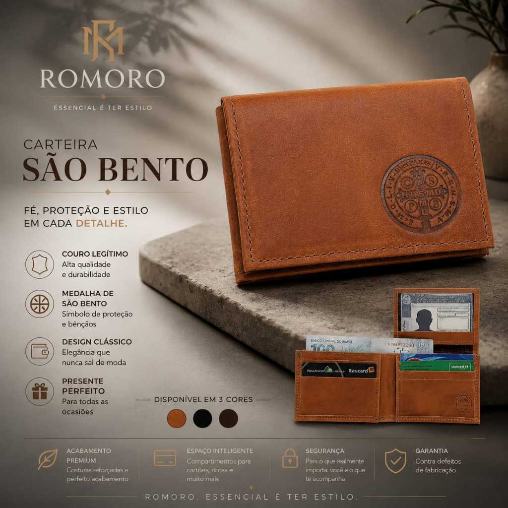 CARTEIRA MASCULINA SAO BENTO EM COURO LEGITIMO PORTA CARTAO WHISK MARROM PRETA COMPACTA