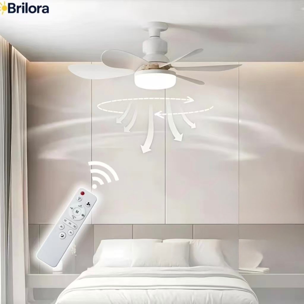 Ventilador de Teto Turbo Silencioso Oval 60W/80w 6 Pás LED 3 Cores E27 Controle Função Timing Bivolt