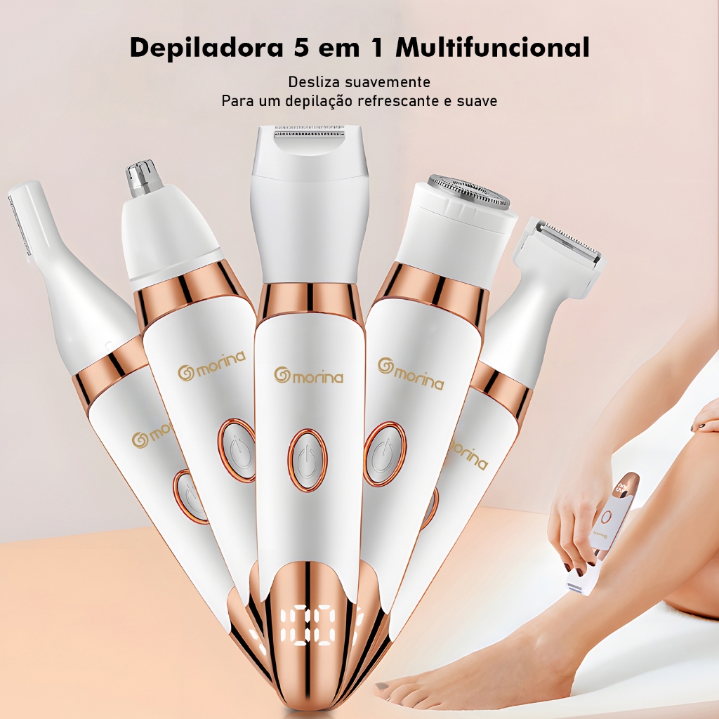 Morina Depilador Feminino 5 em 1 Aparador de Pelos Corpo Todo Display Digital Recarregável USB · foto 2