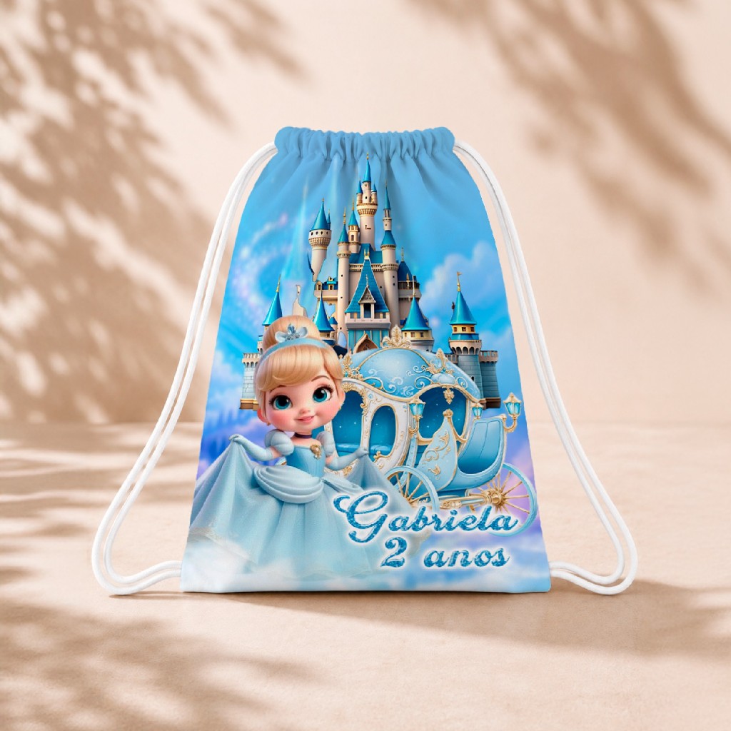 10 Mochila Personalizada Infantil 18x26 Sacolinhas Surpresa Festa Aniversário Lembrancinha Cinderela 3D