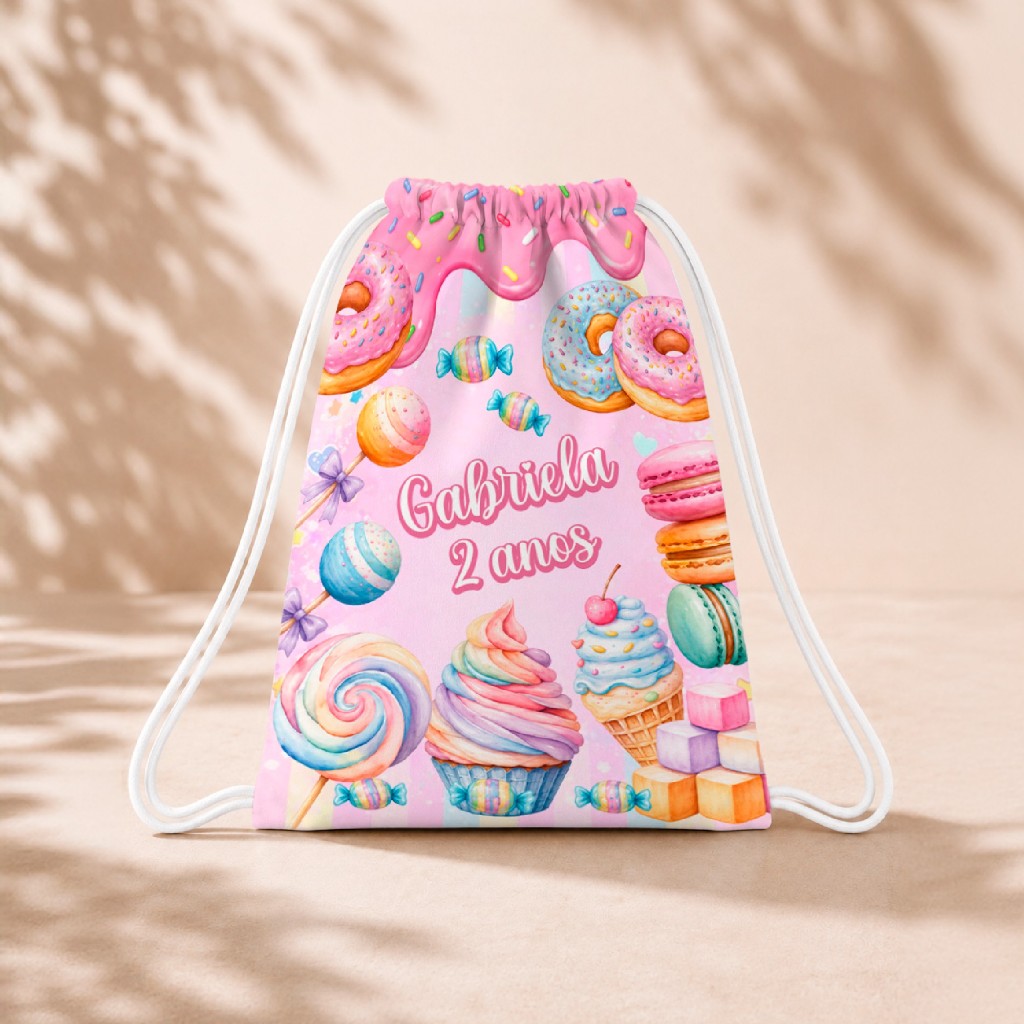 10 Mochila Personalizada Infantil 18x26 Sacolinhas Surpresa Festa Aniversário Lembrancinha Doces Doceria Candy